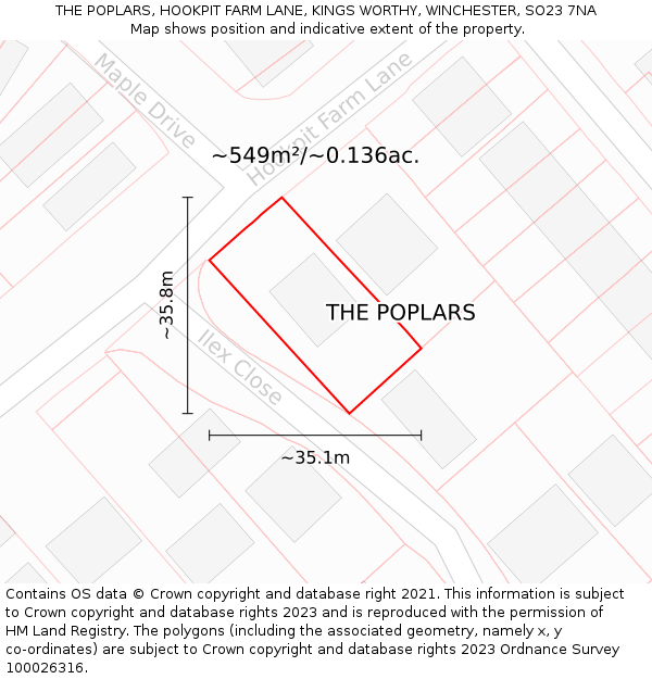 THE POPLARS, HOOKPIT FARM LANE, KINGS WORTHY, WINCHESTER, SO23 7NA: Plot and title map