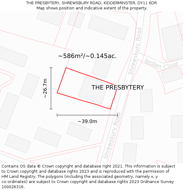 THE PRESBYTERY, SHREWSBURY ROAD, KIDDERMINSTER, DY11 6DR: Plot and title map