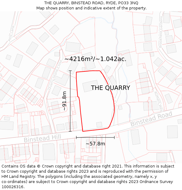 THE QUARRY, BINSTEAD ROAD, RYDE, PO33 3NQ: Plot and title map