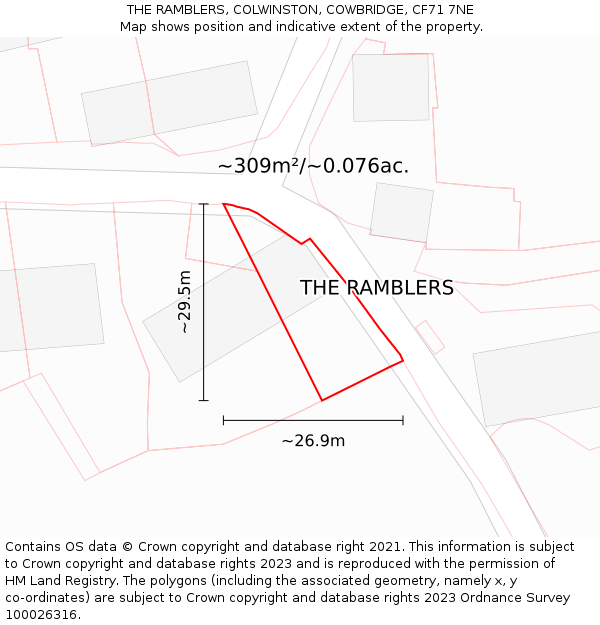 THE RAMBLERS, COLWINSTON, COWBRIDGE, CF71 7NE: Plot and title map