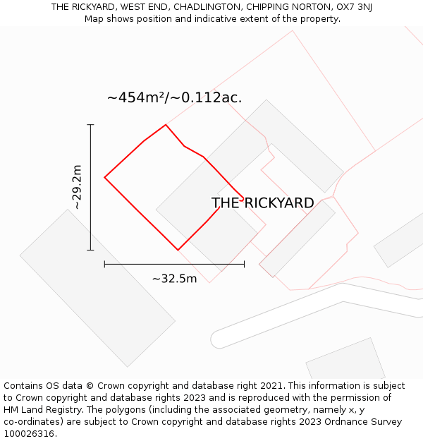 THE RICKYARD, WEST END, CHADLINGTON, CHIPPING NORTON, OX7 3NJ: Plot and title map