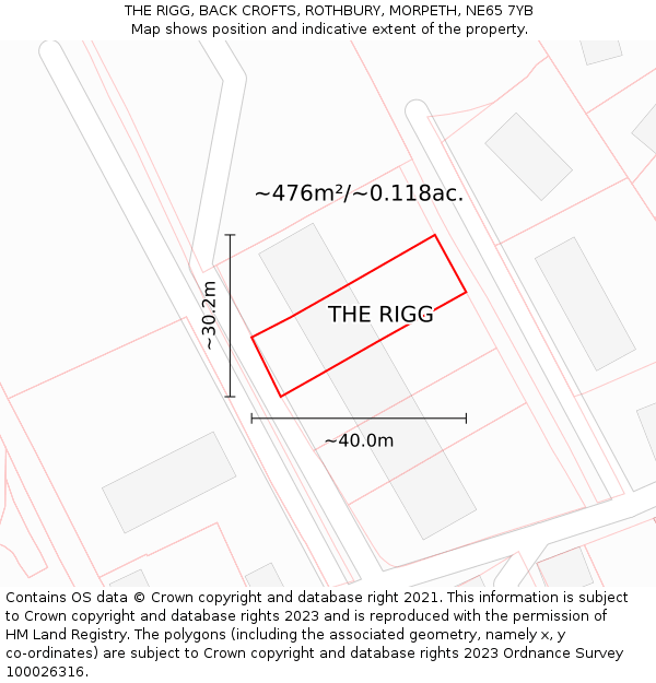 THE RIGG, BACK CROFTS, ROTHBURY, MORPETH, NE65 7YB: Plot and title map