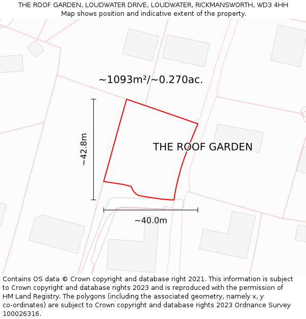 THE ROOF GARDEN, LOUDWATER DRIVE, LOUDWATER, RICKMANSWORTH, WD3 4HH: Plot and title map