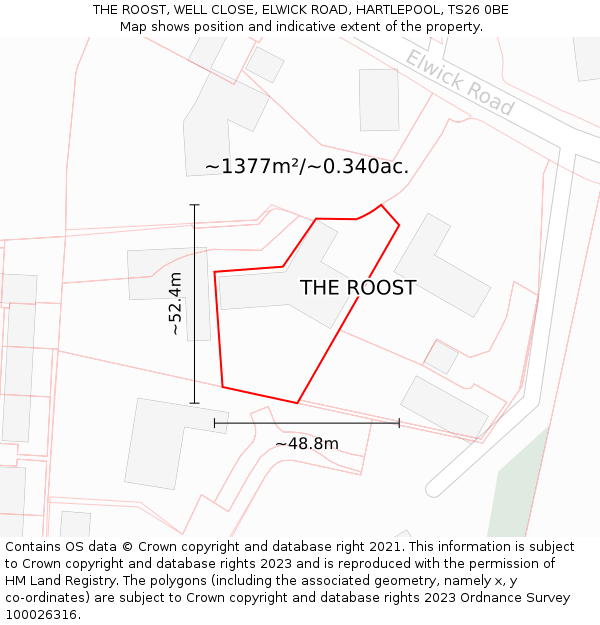 THE ROOST, WELL CLOSE, ELWICK ROAD, HARTLEPOOL, TS26 0BE: Plot and title map