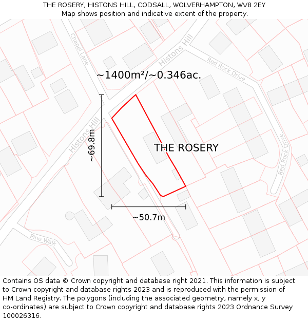 THE ROSERY, HISTONS HILL, CODSALL, WOLVERHAMPTON, WV8 2EY: Plot and title map