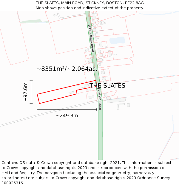 THE SLATES, MAIN ROAD, STICKNEY, BOSTON, PE22 8AG: Plot and title map