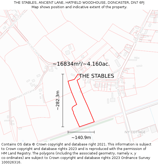 THE STABLES, ANCIENT LANE, HATFIELD WOODHOUSE, DONCASTER, DN7 6PJ: Plot and title map