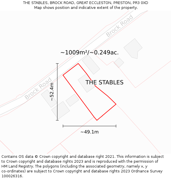 THE STABLES, BROCK ROAD, GREAT ECCLESTON, PRESTON, PR3 0XD: Plot and title map