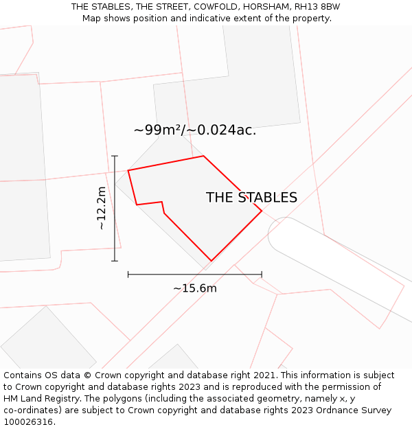 THE STABLES, THE STREET, COWFOLD, HORSHAM, RH13 8BW: Plot and title map