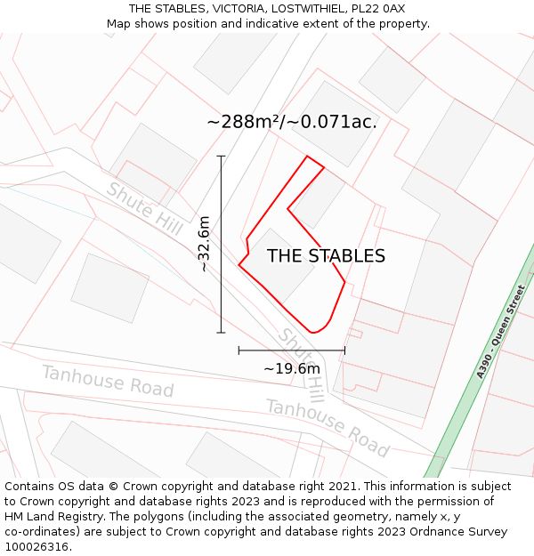 THE STABLES, VICTORIA, LOSTWITHIEL, PL22 0AX: Plot and title map