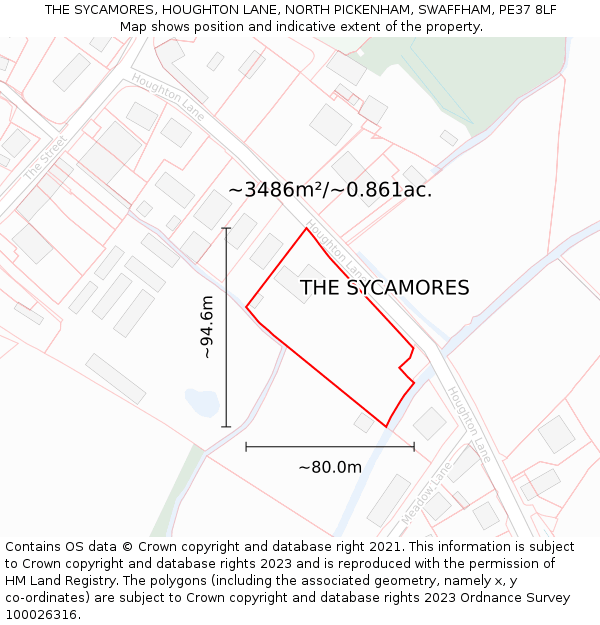 THE SYCAMORES, HOUGHTON LANE, NORTH PICKENHAM, SWAFFHAM, PE37 8LF: Plot and title map