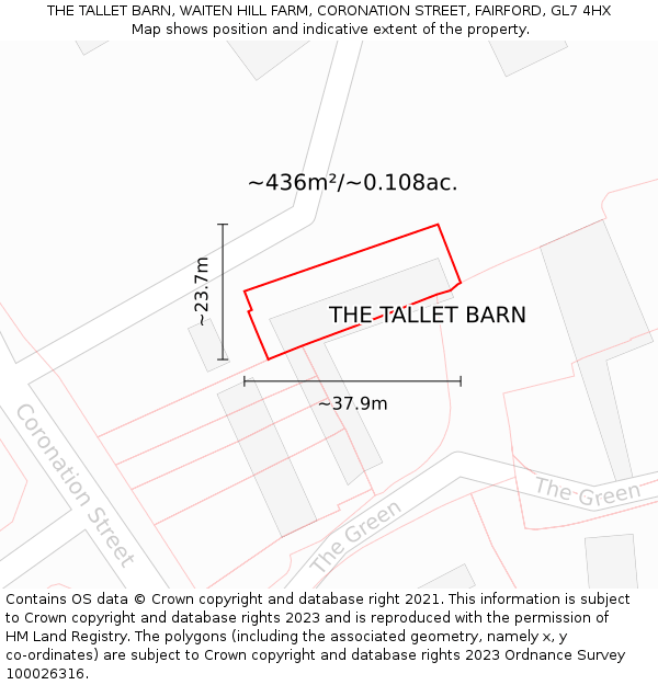 THE TALLET BARN, WAITEN HILL FARM, CORONATION STREET, FAIRFORD, GL7 4HX: Plot and title map