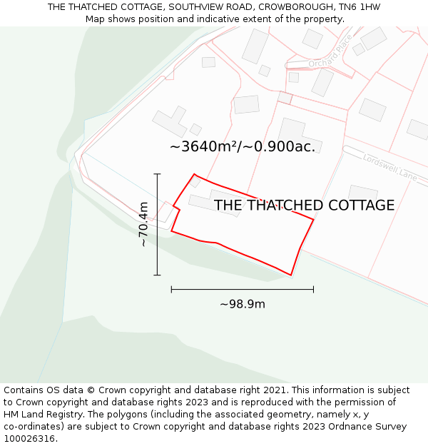 THE THATCHED COTTAGE, SOUTHVIEW ROAD, CROWBOROUGH, TN6 1HW: Plot and title map