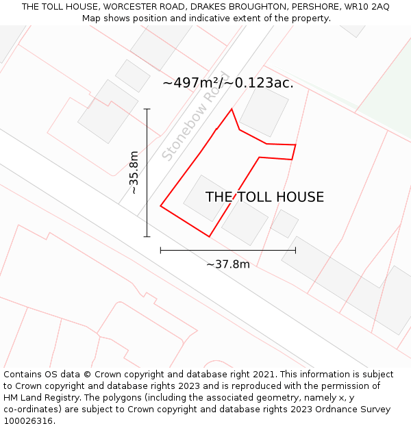 THE TOLL HOUSE, WORCESTER ROAD, DRAKES BROUGHTON, PERSHORE, WR10 2AQ: Plot and title map