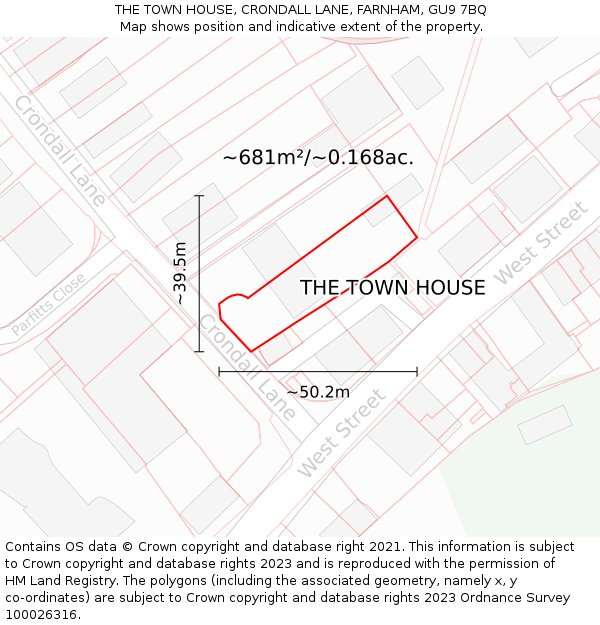 THE TOWN HOUSE, CRONDALL LANE, FARNHAM, GU9 7BQ: Plot and title map