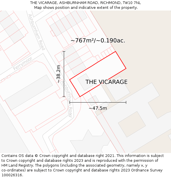 THE VICARAGE, ASHBURNHAM ROAD, RICHMOND, TW10 7NL: Plot and title map