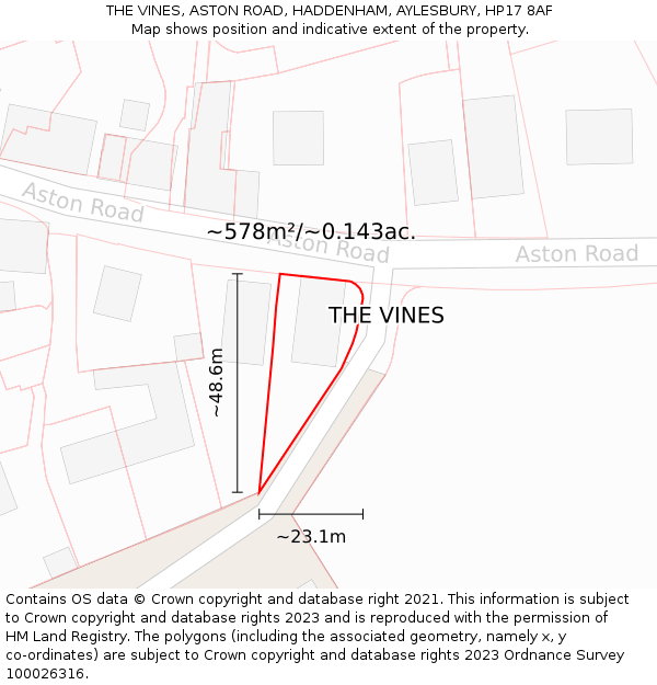 THE VINES, ASTON ROAD, HADDENHAM, AYLESBURY, HP17 8AF: Plot and title map