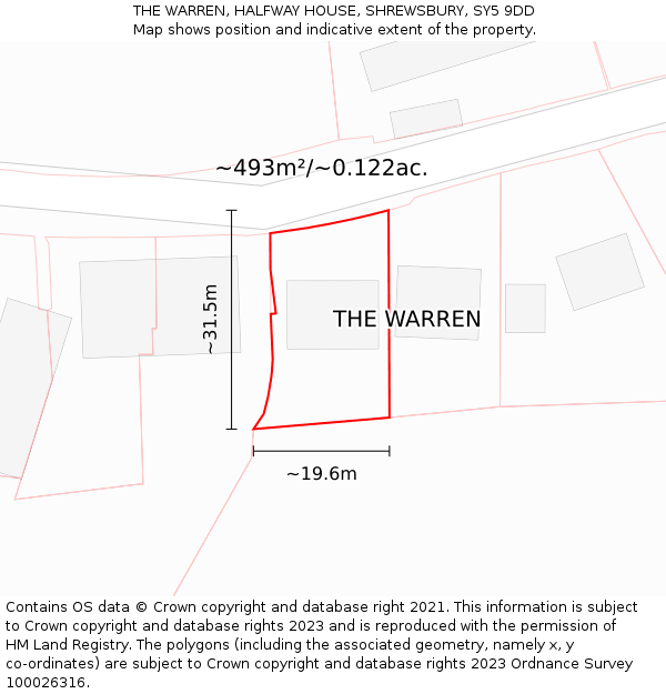 THE WARREN, HALFWAY HOUSE, SHREWSBURY, SY5 9DD: Plot and title map