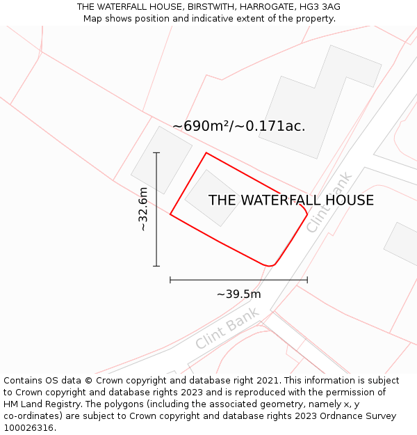 THE WATERFALL HOUSE, BIRSTWITH, HARROGATE, HG3 3AG: Plot and title map