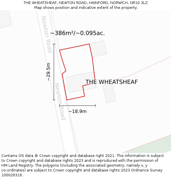 THE WHEATSHEAF, NEWTON ROAD, HAINFORD, NORWICH, NR10 3LZ: Plot and title map