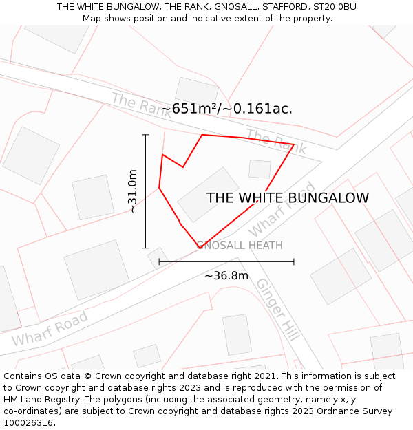 THE WHITE BUNGALOW, THE RANK, GNOSALL, STAFFORD, ST20 0BU: Plot and title map