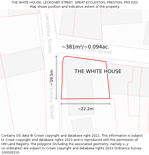 THE WHITE HOUSE, LECKONBY STREET, GREAT ECCLESTON, PRESTON, PR3 0ZD: Plot and title map