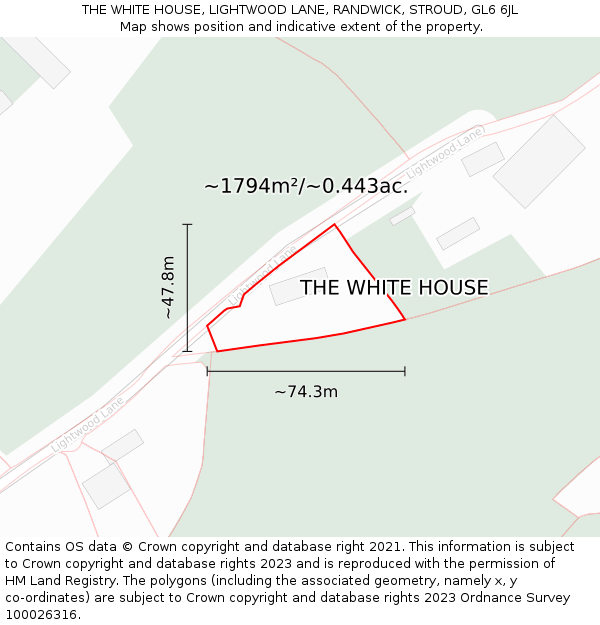 THE WHITE HOUSE, LIGHTWOOD LANE, RANDWICK, STROUD, GL6 6JL: Plot and title map