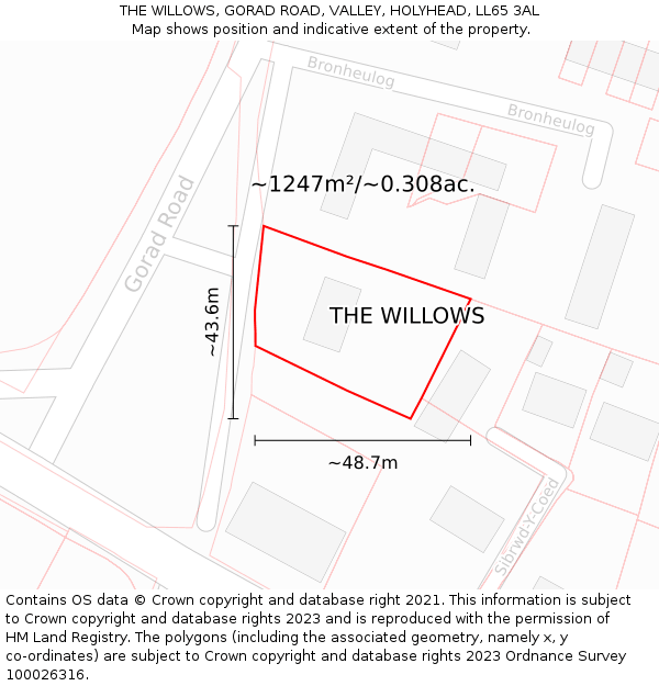 THE WILLOWS, GORAD ROAD, VALLEY, HOLYHEAD, LL65 3AL: Plot and title map