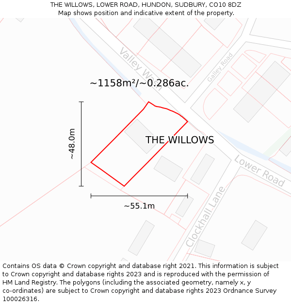 THE WILLOWS, LOWER ROAD, HUNDON, SUDBURY, CO10 8DZ: Plot and title map