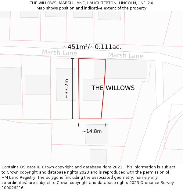 THE WILLOWS, MARSH LANE, LAUGHTERTON, LINCOLN, LN1 2JX: Plot and title map