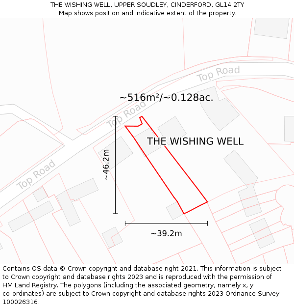 THE WISHING WELL, UPPER SOUDLEY, CINDERFORD, GL14 2TY: Plot and title map