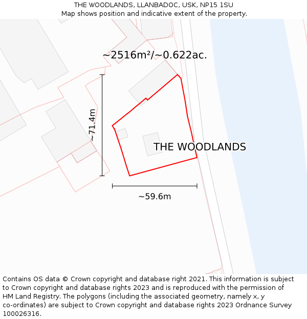 THE WOODLANDS, LLANBADOC, USK, NP15 1SU: Plot and title map