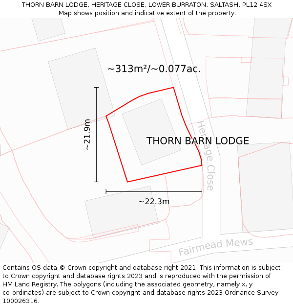 THORN BARN LODGE, HERITAGE CLOSE, LOWER BURRATON, SALTASH, PL12 4SX: Plot and title map