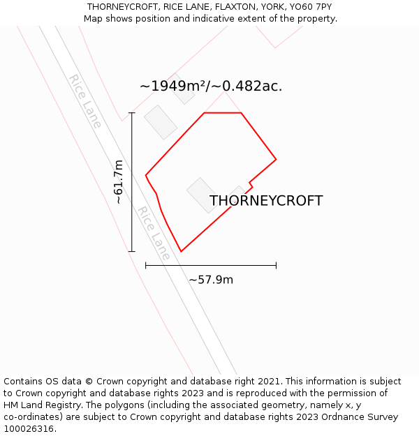 THORNEYCROFT, RICE LANE, FLAXTON, YORK, YO60 7PY: Plot and title map