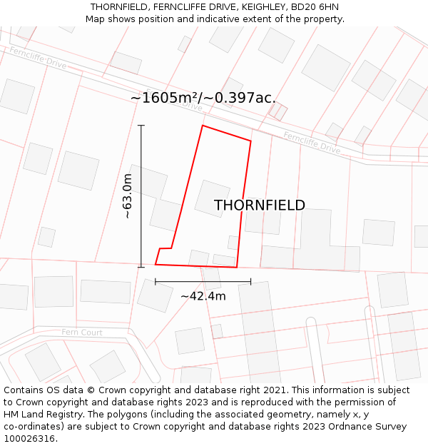 THORNFIELD, FERNCLIFFE DRIVE, KEIGHLEY, BD20 6HN: Plot and title map