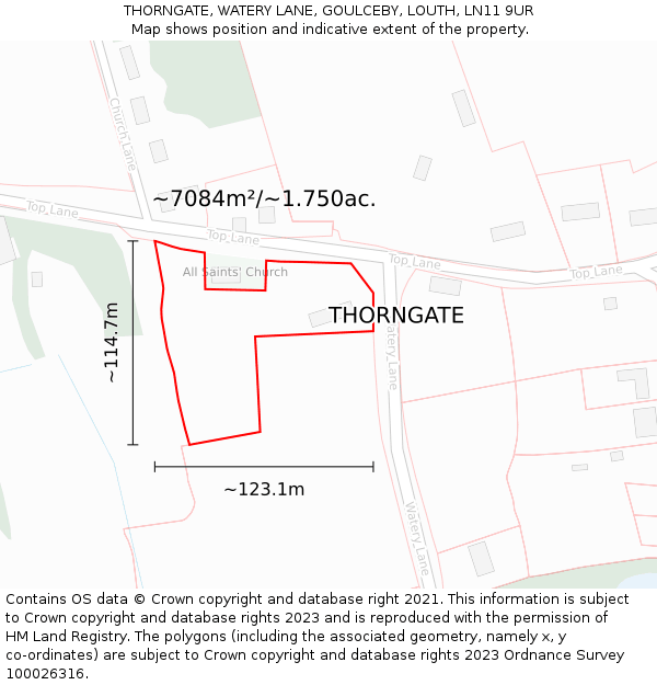 THORNGATE, WATERY LANE, GOULCEBY, LOUTH, LN11 9UR: Plot and title map