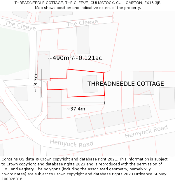 THREADNEEDLE COTTAGE, THE CLEEVE, CULMSTOCK, CULLOMPTON, EX15 3JR: Plot and title map