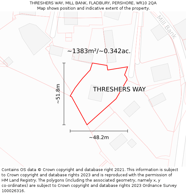 THRESHERS WAY, MILL BANK, FLADBURY, PERSHORE, WR10 2QA: Plot and title map