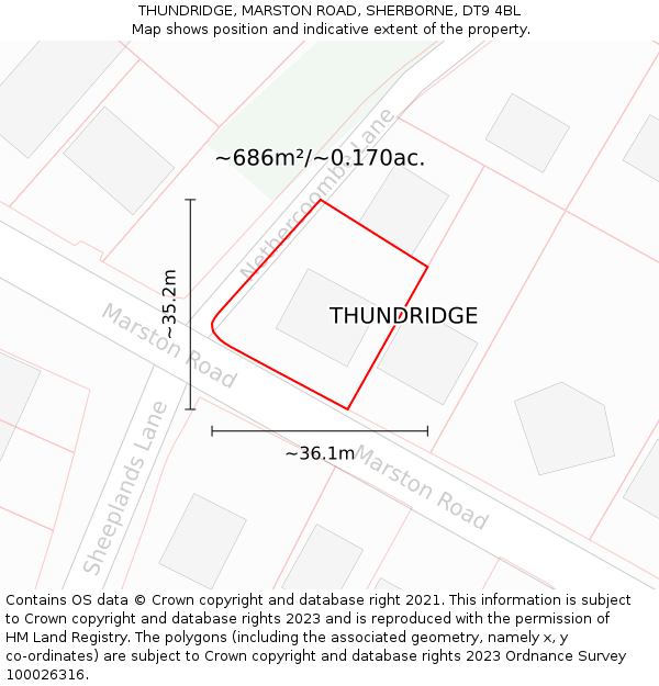 THUNDRIDGE, MARSTON ROAD, SHERBORNE, DT9 4BL: Plot and title map