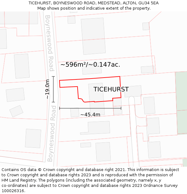 TICEHURST, BOYNESWOOD ROAD, MEDSTEAD, ALTON, GU34 5EA: Plot and title map