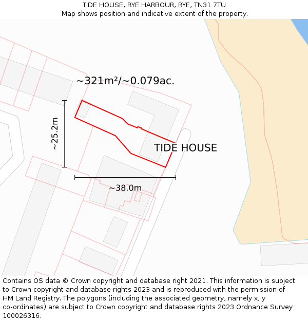 TIDE HOUSE, RYE HARBOUR, RYE, TN31 7TU: Plot and title map