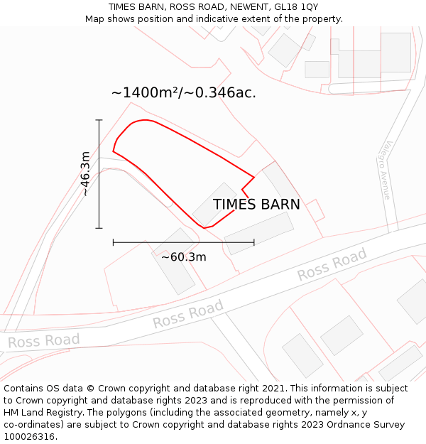 TIMES BARN, ROSS ROAD, NEWENT, GL18 1QY: Plot and title map