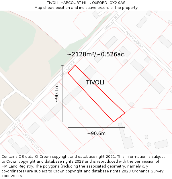 TIVOLI, HARCOURT HILL, OXFORD, OX2 9AS: Plot and title map