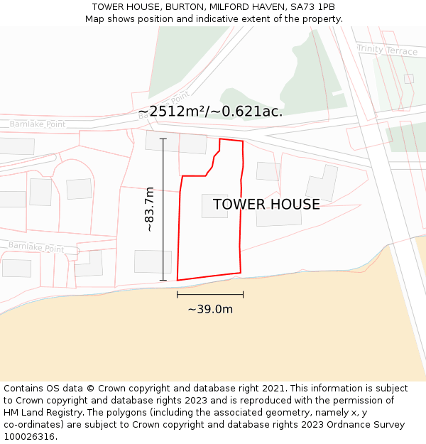 TOWER HOUSE, BURTON, MILFORD HAVEN, SA73 1PB: Plot and title map