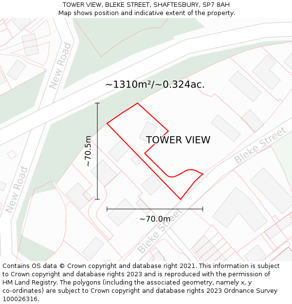 TOWER VIEW, BLEKE STREET, SHAFTESBURY, SP7 8AH: Plot and title map