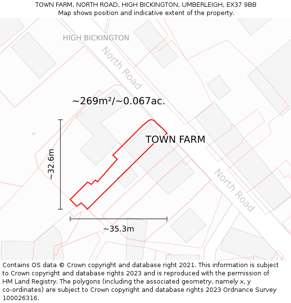 TOWN FARM, NORTH ROAD, HIGH BICKINGTON, UMBERLEIGH, EX37 9BB: Plot and title map