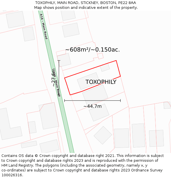 TOXOPHILY, MAIN ROAD, STICKNEY, BOSTON, PE22 8AA: Plot and title map