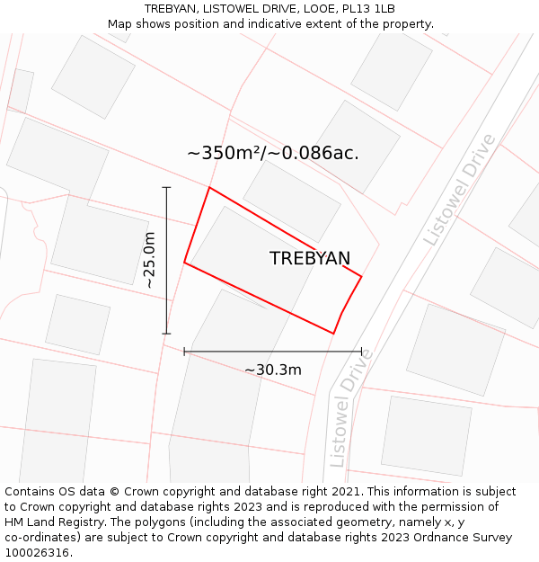 TREBYAN, LISTOWEL DRIVE, LOOE, PL13 1LB: Plot and title map