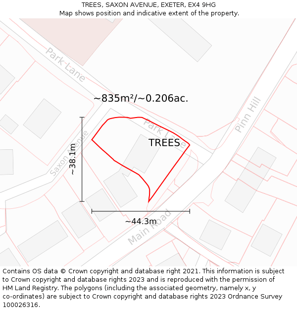 TREES, SAXON AVENUE, EXETER, EX4 9HG: Plot and title map