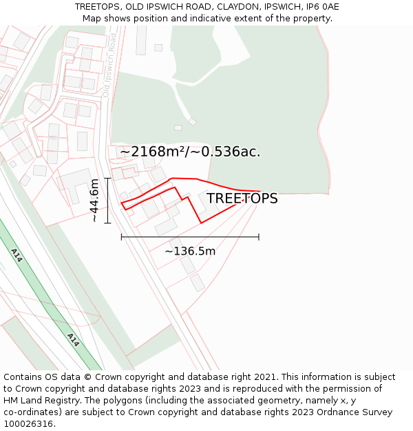 TREETOPS, OLD IPSWICH ROAD, CLAYDON, IPSWICH, IP6 0AE: Plot and title map